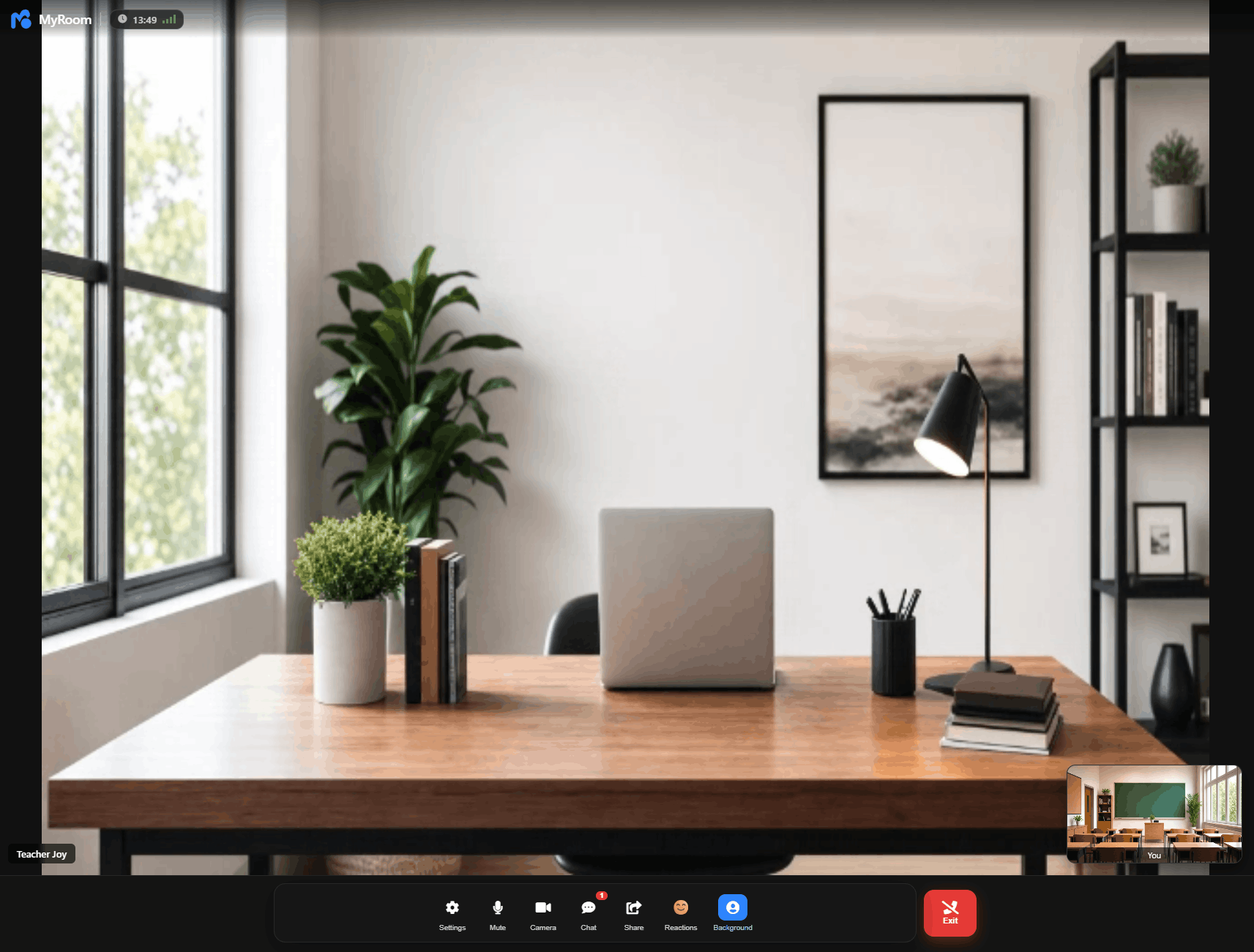 画面下部にコントロールバーが表示されたMyRoomのレッスン画面
